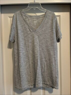 Mossimo Supply Co. Thin Black & White Striped V-Neck Tee